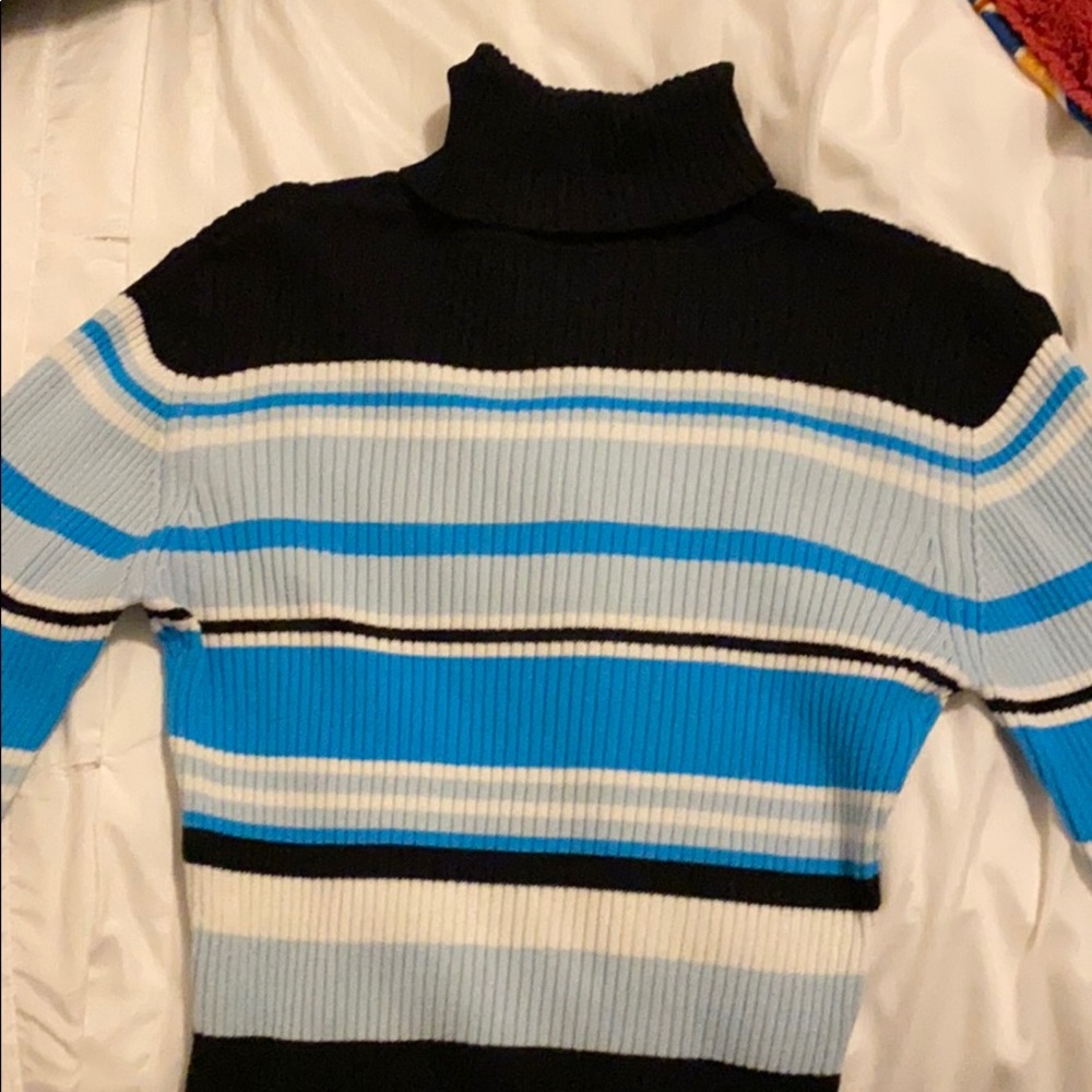 soft, striped turtle neck sweater